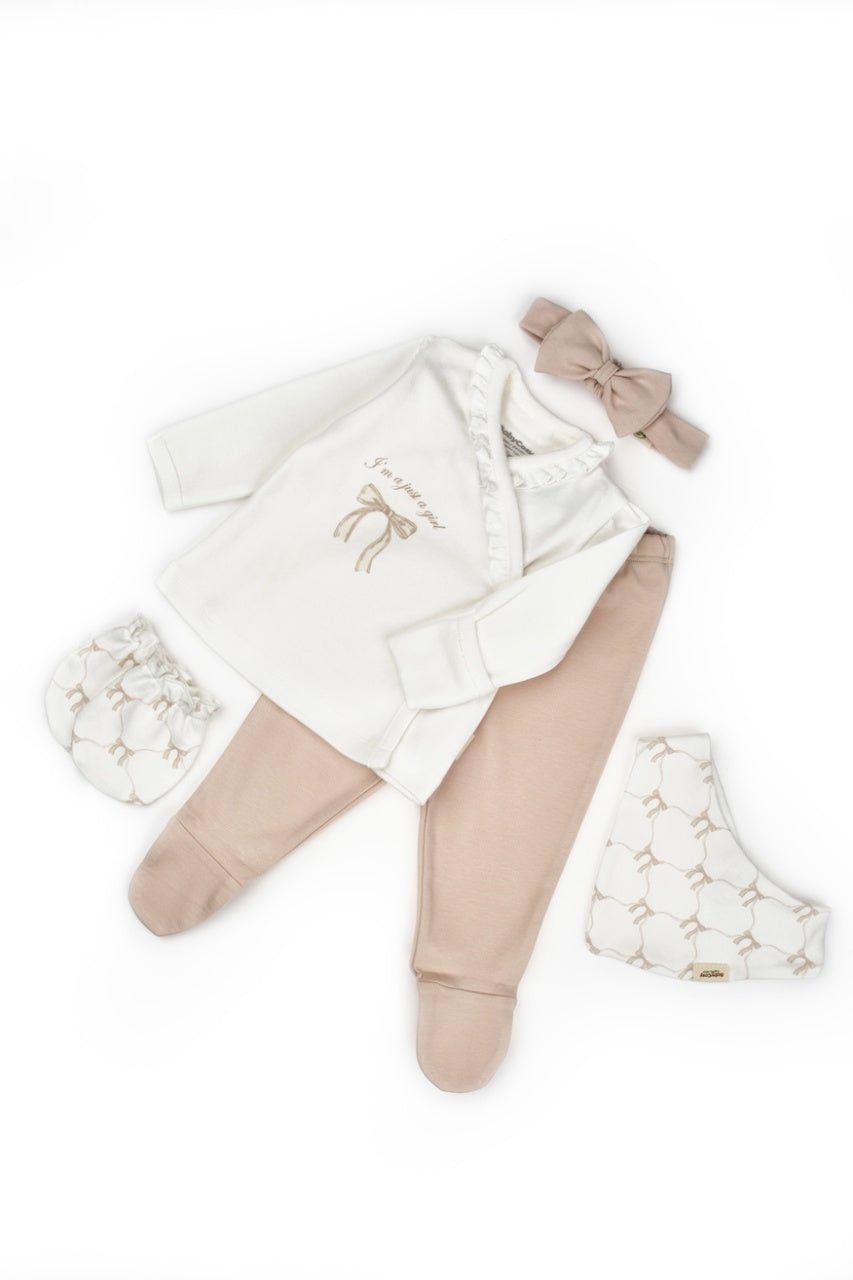 Set de 5 piese pentru nou nascut, Bow, stone, BabyCosy