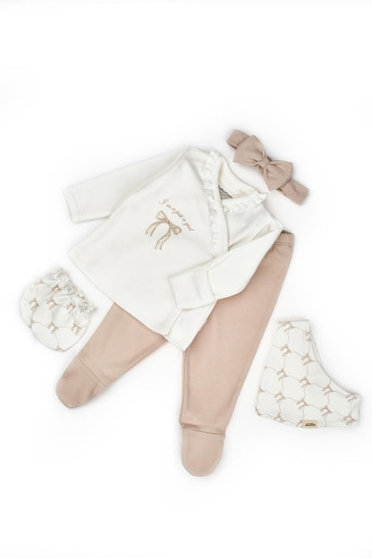 Set de 5 piese pentru nou nascut, Bow, stone, BabyCosy