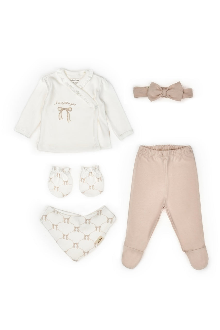 Set de 5 piese pentru nou nascut, Bow, stone, BabyCosy