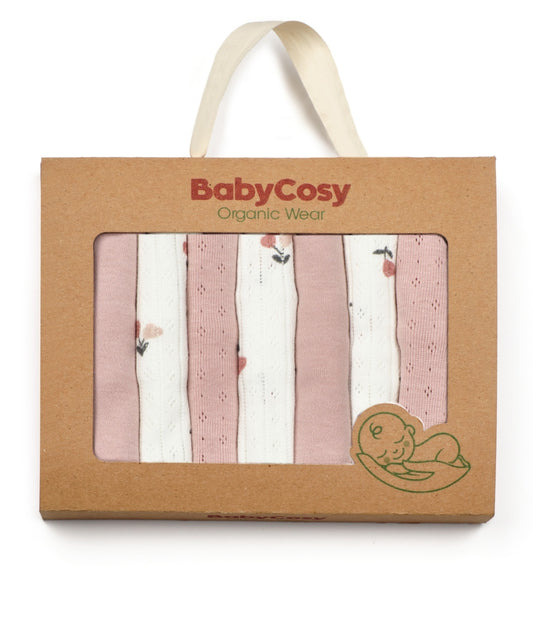 Set de 7 batistute din bumbac pentru bebelusi, BabyCosy, 25cmX25cm, roz -