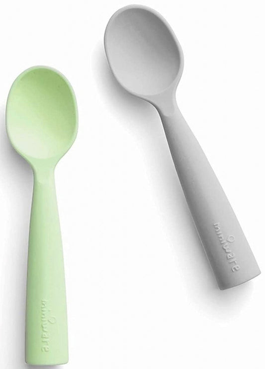Set de lingurite bebelusi Miniware, 100% silicon alimentar, Grey+Keylime -
