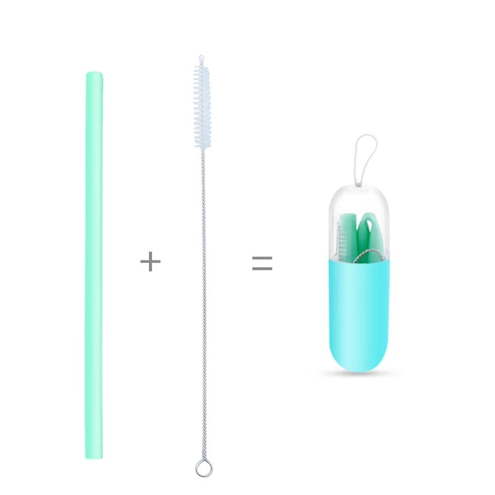 Set de paie portabile reutilizabile din silicon - verde -