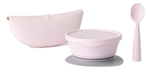 Set diversificare hrana bebelusi Miniware First Bites Deluxe, 100% din materiale naturale biodegradabile, 4 piese, Cotton candy -