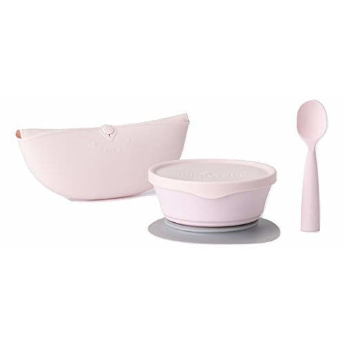 Set diversificare hrana bebelusi Miniware First Bites Deluxe, 100% din materiale naturale biodegradabile, 4 piese, Cotton candy -