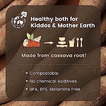 Set diversificare hrana bebelusi Miniware Healthy Meal, 100% din materiale naturale biodegradabile, 3 piese, Toffee/Peach -