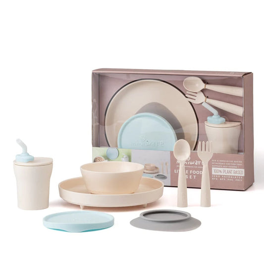Set diversificare hrana bebelusi Miniware Little Foodie, 100% din materiale naturale biodegradabile, 6 piese, Vanilla Aqua -