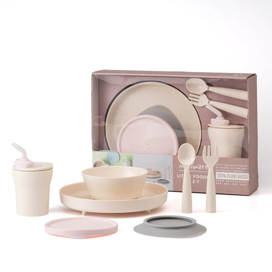 Set diversificare hrana bebelusi Miniware Little Foodie, 100% din materiale naturale biodegradabile, 6 piese, Vanilla+Cotton candy -