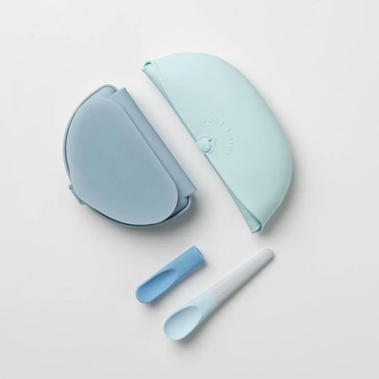 Set diversificare hrana bebelusi Miniware Sili Mini GO, 100% din materiale naturale biodegradabile, 3 piese, Blue Banana -