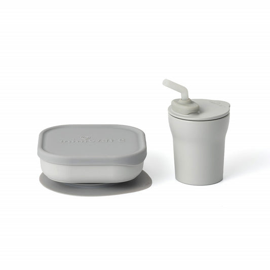 Set diversificare hrana bebelusi Miniware Sip&Snack, 100% din materiale naturale biodegradabile, 3 piese, Grey -