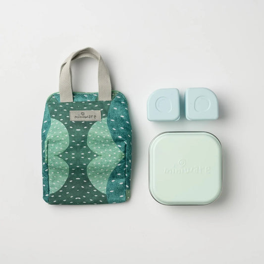 Set geanta termoizolanta Mealtote cu cutie Grow bento, Miniware Ready Go! Bento, 4 piese, Prickly Pear -