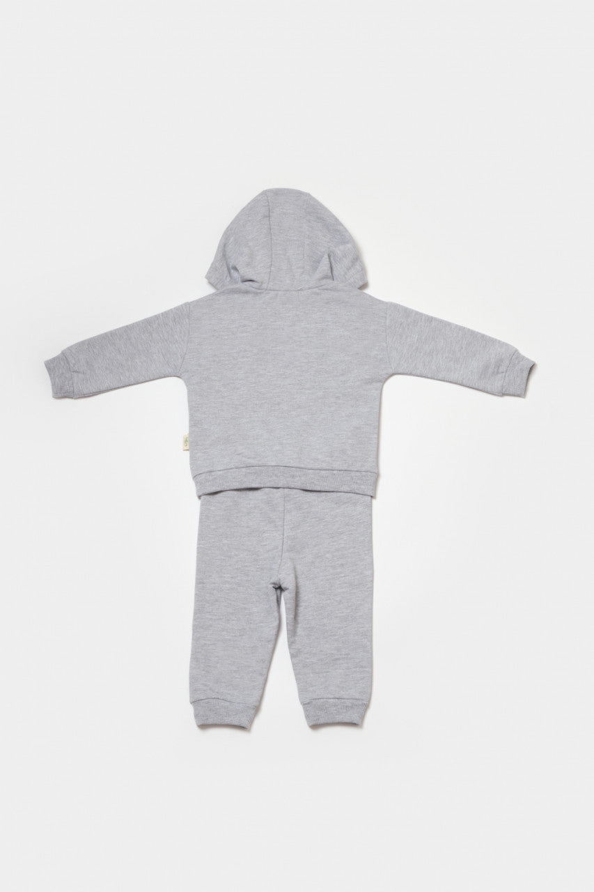 Set hanorac cu gluga si pantaloni, Two thread, 100%bumbac organic - Gri, BabyCosy