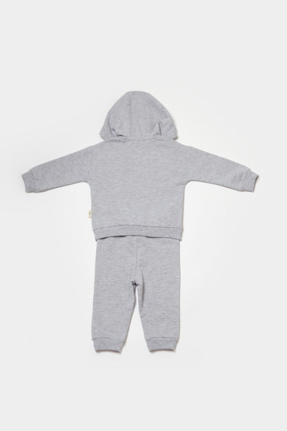 Set hanorac cu gluga si pantaloni, Two thread, 100%bumbac organic - Gri, BabyCosy