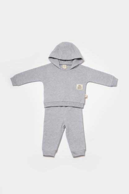 Set hanorac cu gluga si pantaloni, Two thread, 100%bumbac organic - Gri, BabyCosy