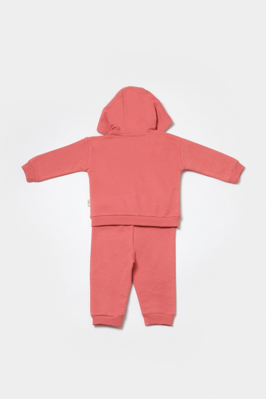 Set hanorac cu gluga si pantaloni, Two thread, 100%bumbac organic - Rose, BabyCosy