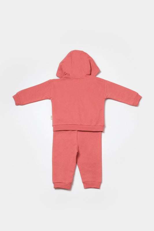 Set hanorac cu gluga si pantaloni, Two thread, 100%bumbac organic - Rose, BabyCosy - Bluza, Pantaloni