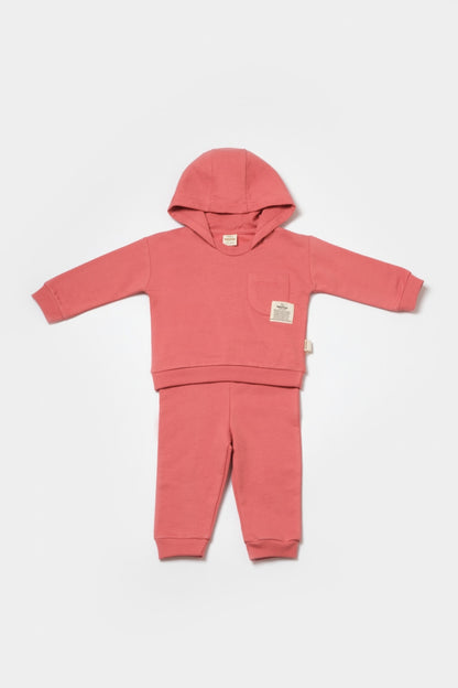 Set hanorac cu gluga si pantaloni, Two thread, 100%bumbac organic - Rose, BabyCosy