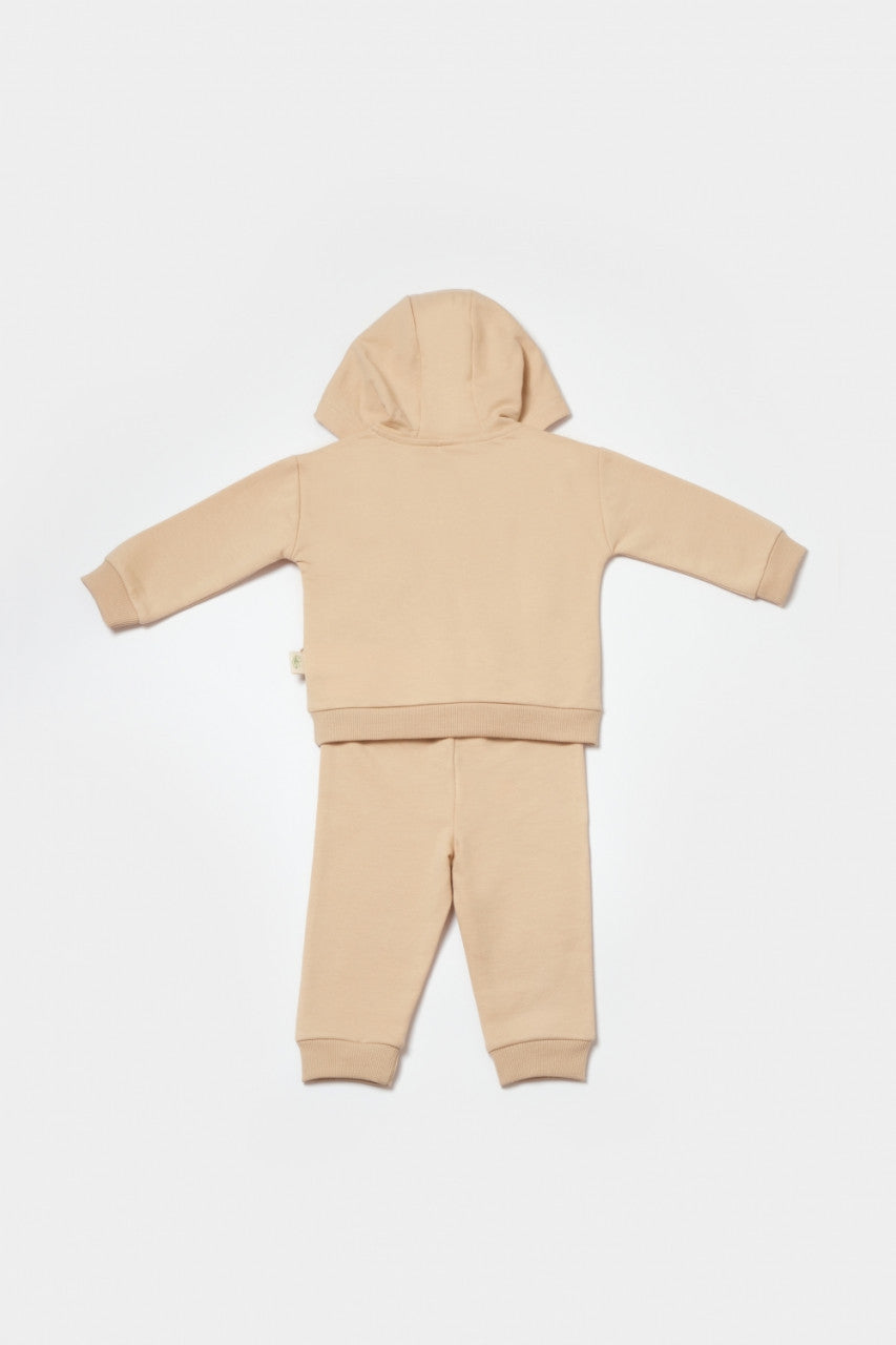 Set hanorac cu gluga si pantaloni, Two thread, 100%bumbac organic - Stone, BabyCosy