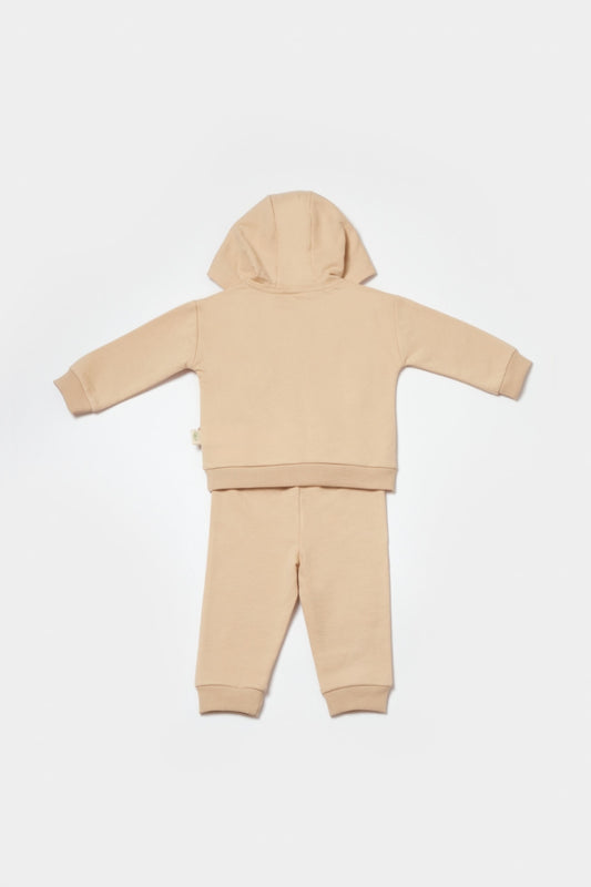 Set hanorac cu gluga si pantaloni, Two thread, 100%bumbac organic - Stone, BabyCosy - Bluza, Pantaloni