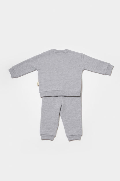 Set hanorac si pantaloni, Two thread, 100%bumbac organic - Gri, BabyCosy