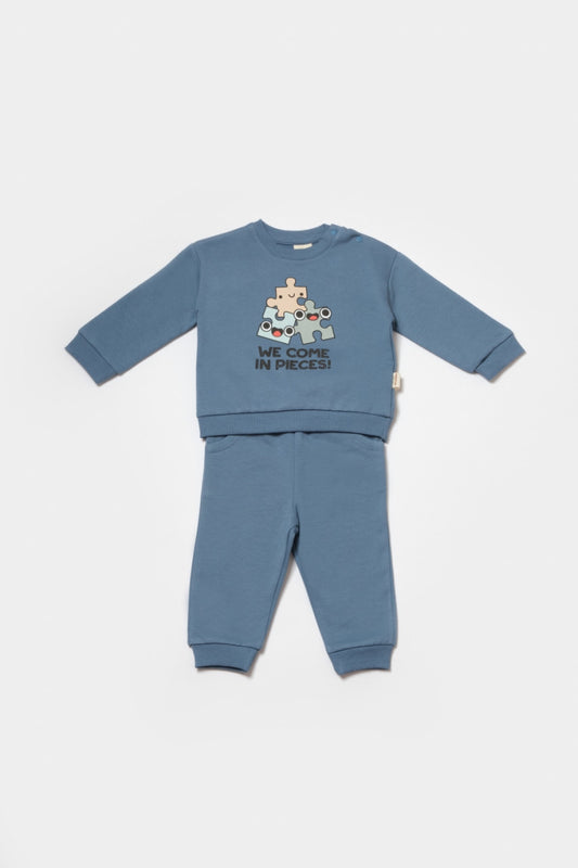 Set hanorac si pantaloni, Two thread, 100%bumbac organic - Indigo, BabyCosy - Bluza, Pantaloni