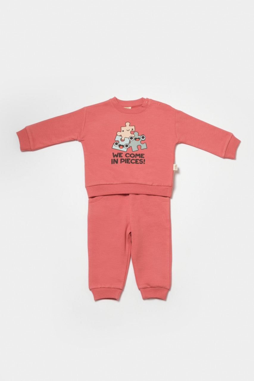 Set hanorac si pantaloni, Two thread, 100%bumbac organic - Rose, BabyCosy