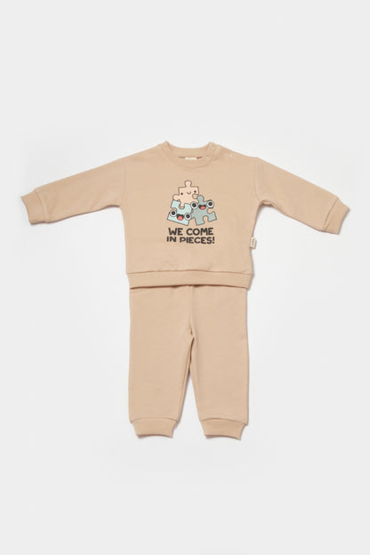 Set hanorac si pantaloni, Two thread, 100%bumbac organic - Stone, BabyCosy