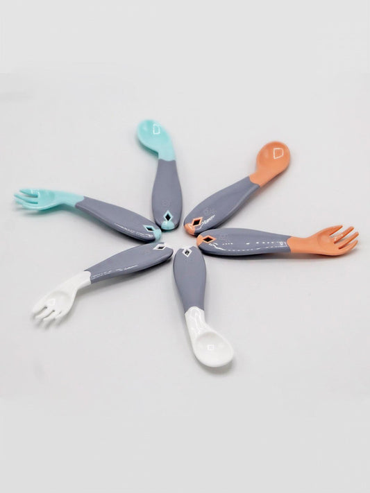 Set lingurita si furculita cu maner gri BabyJem - Set lingurita si furculita