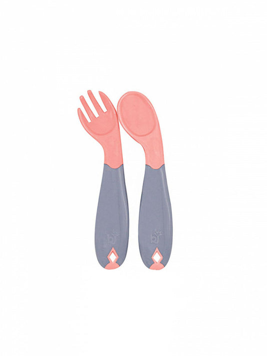 Set lingurita si furculita cu maner gri BabyJem - Set lingurita si furculita