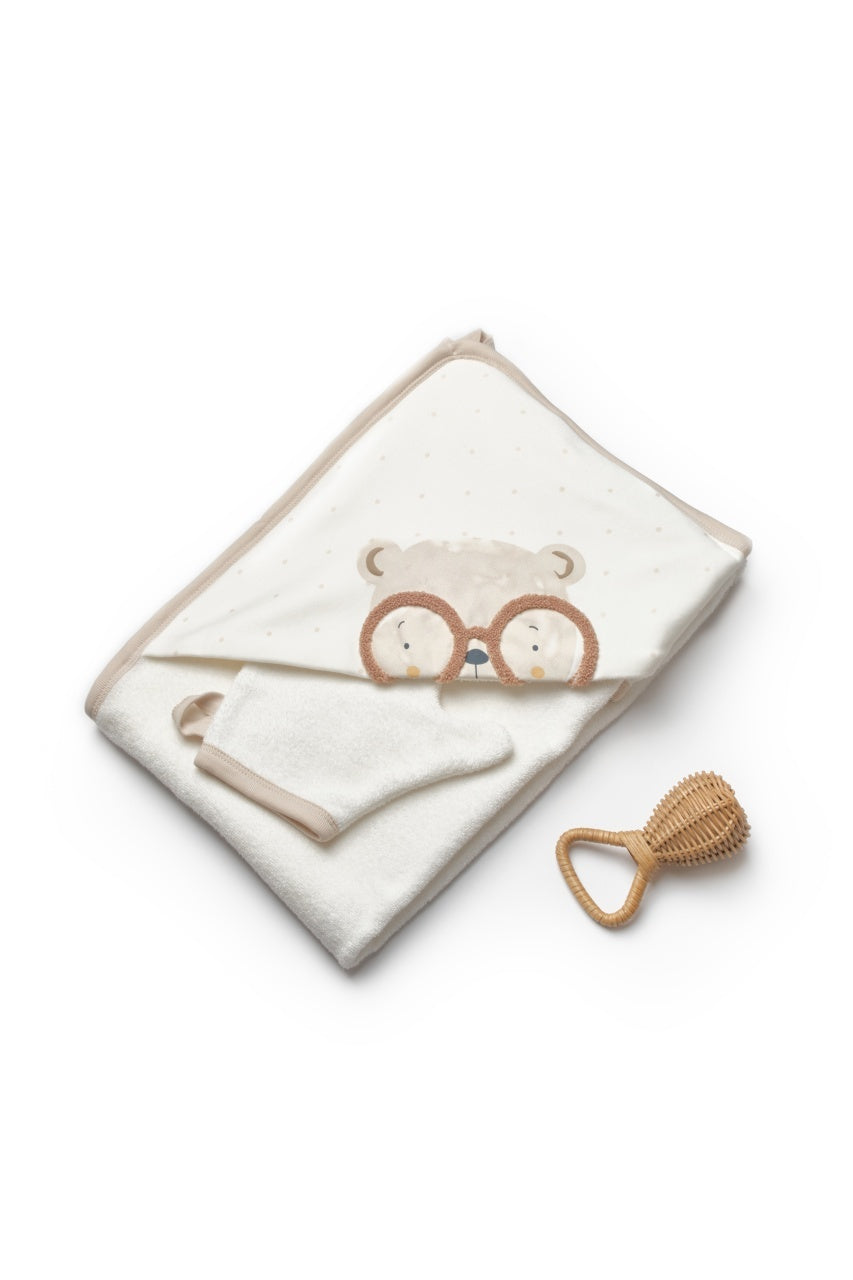 Set prosop cu manusa, 100% bumbac organic, TeddyBear, BabyCosy