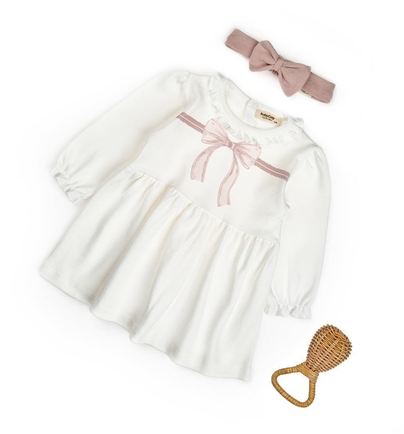 Set rochita cu bentita, Bow, BabyCosy, 100%bumbac organic, Powder