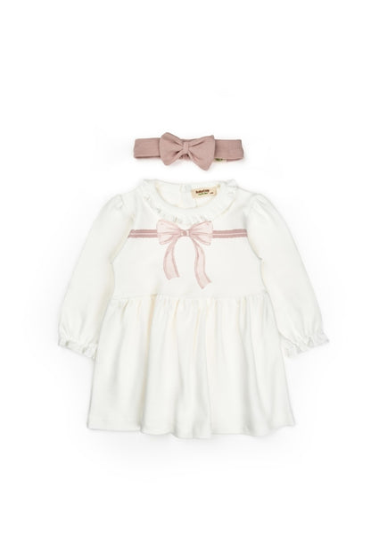 Set rochita cu bentita, Bow, BabyCosy, 100%bumbac organic, Powder