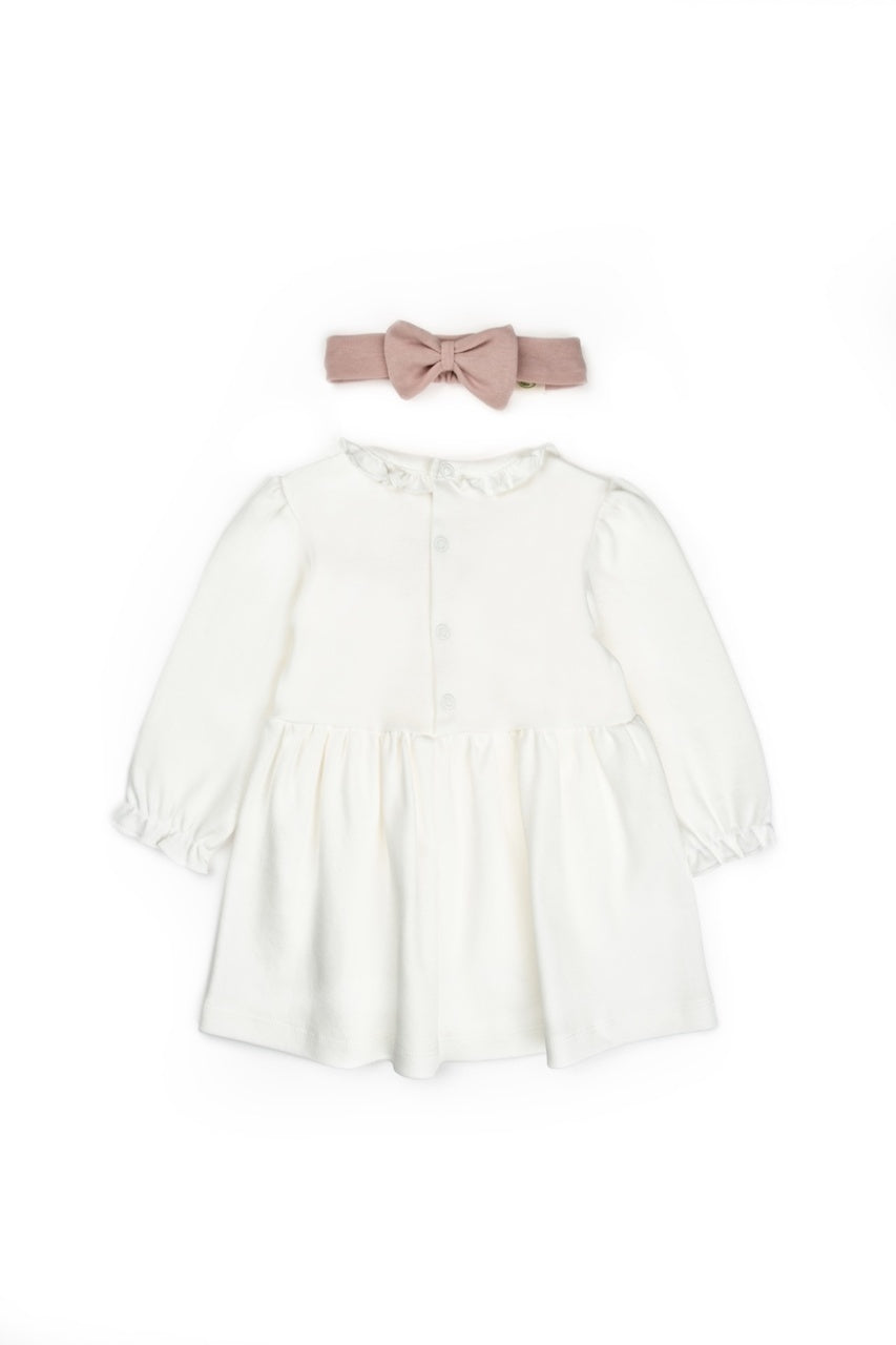 Set rochita cu bentita, Bow, BabyCosy, 100%bumbac organic, Powder