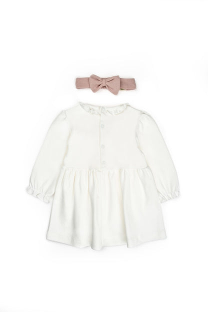 Set rochita cu bentita, Bow, BabyCosy, 100%bumbac organic, Powder