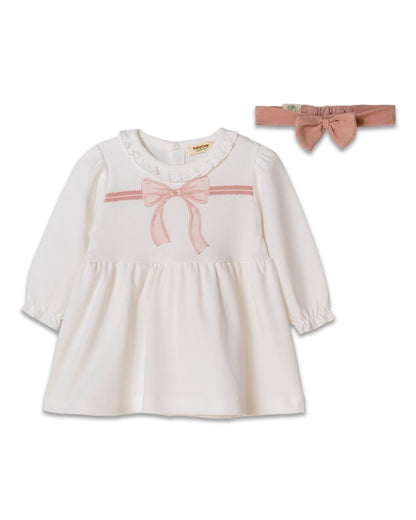 Set rochita cu bentita, Bow, BabyCosy, 100%bumbac organic, Powder