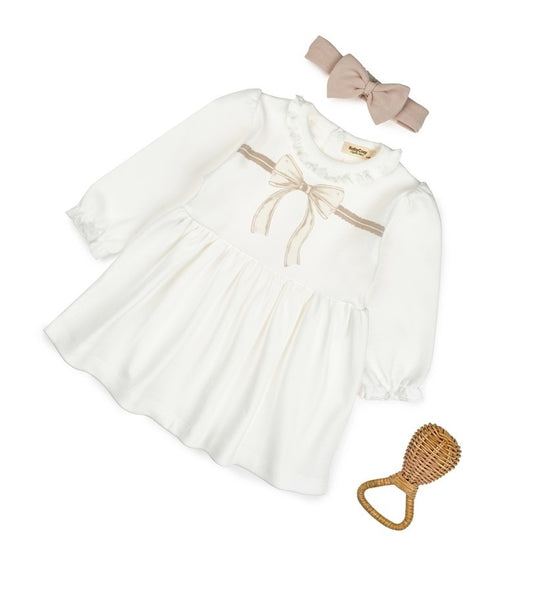 Set rochita cu bentita, Bow, BabyCosy, 100%bumbac organic, Stone