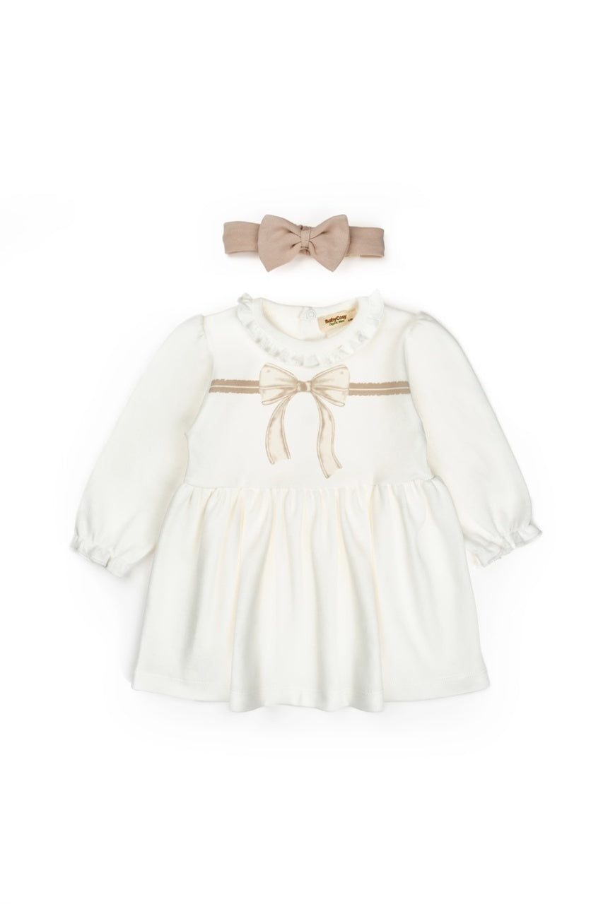 Set rochita cu bentita, Bow, BabyCosy, 100%bumbac organic, Stone