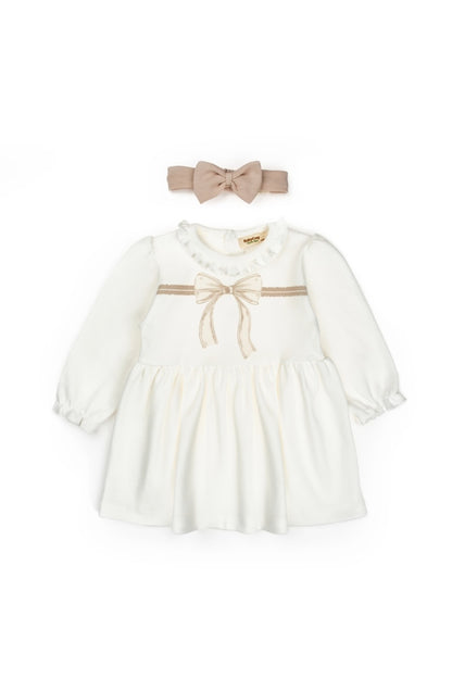 Set rochita cu bentita, Bow, BabyCosy, 100%bumbac organic, Stone