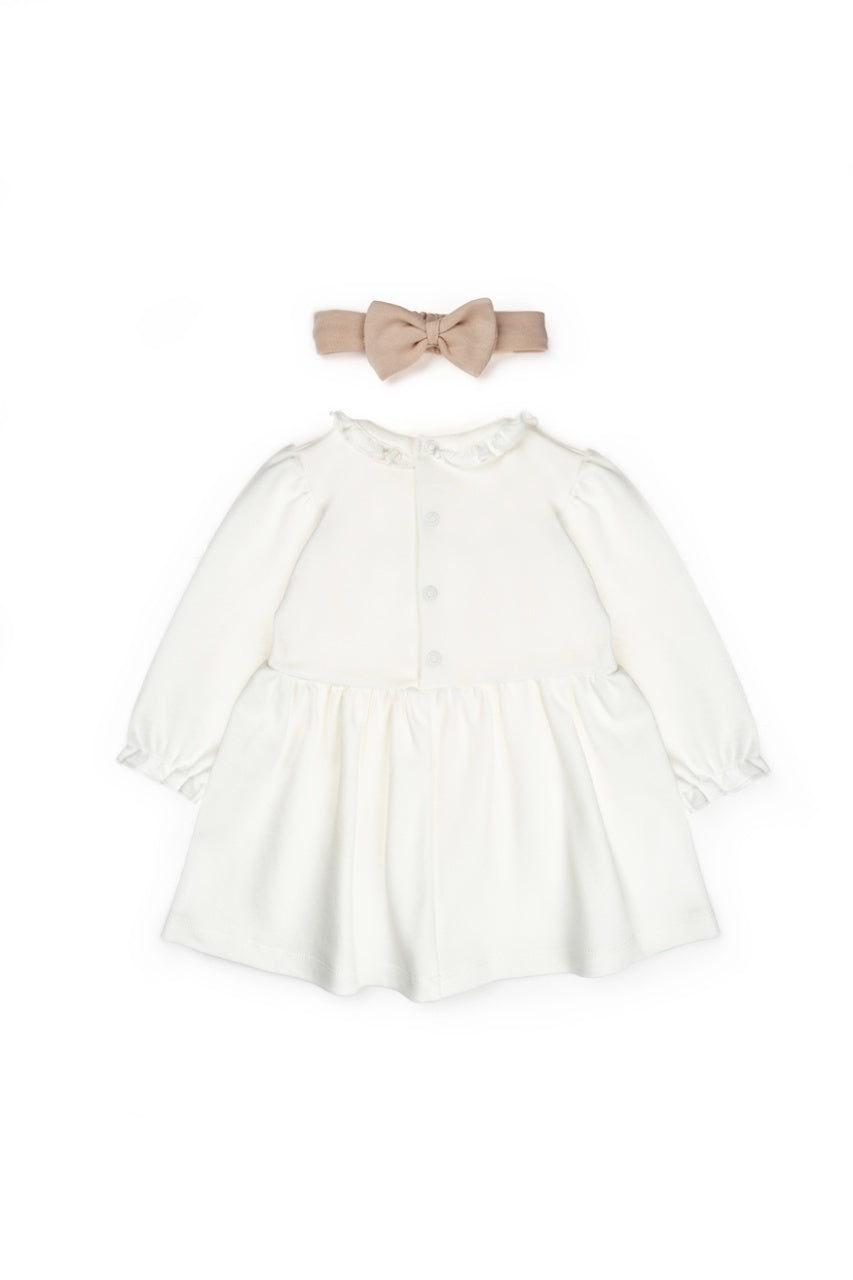 Set rochita cu bentita, Bow, BabyCosy, 100%bumbac organic, Stone
