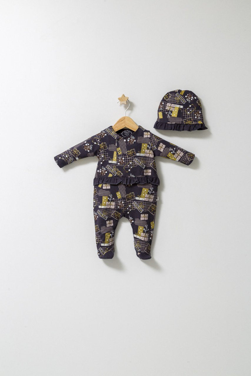 Set salopeta cu caciulita cu volanas pentru bebelusi Fun Penguin, Tongs baby