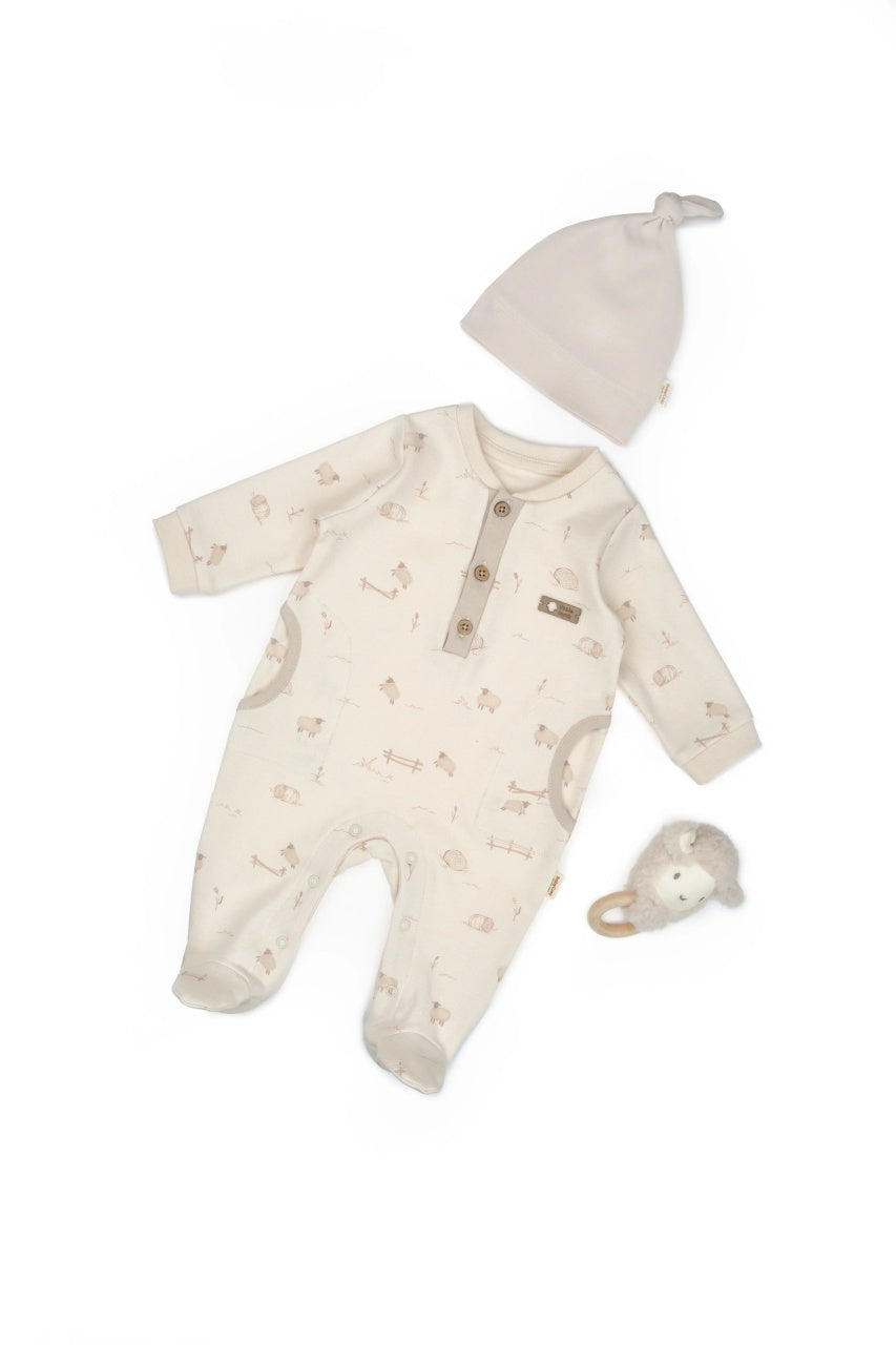 Set salopeta cu caciulita, Lamb, BabyCosy, 100% bumbac organic