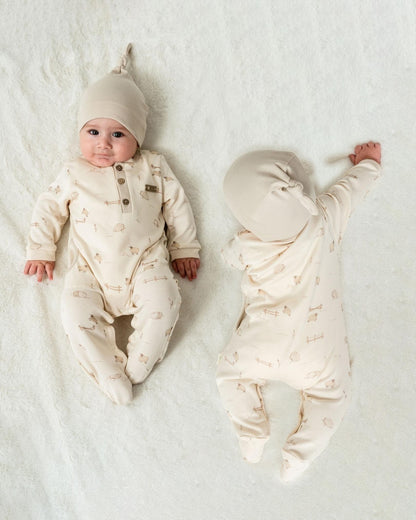 Set salopeta cu caciulita, Lamb, BabyCosy, 100% bumbac organic