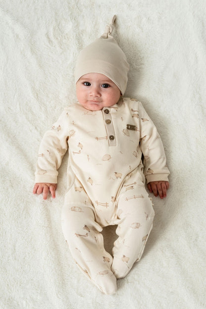 Set salopeta cu caciulita, Lamb, BabyCosy, 100% bumbac organic