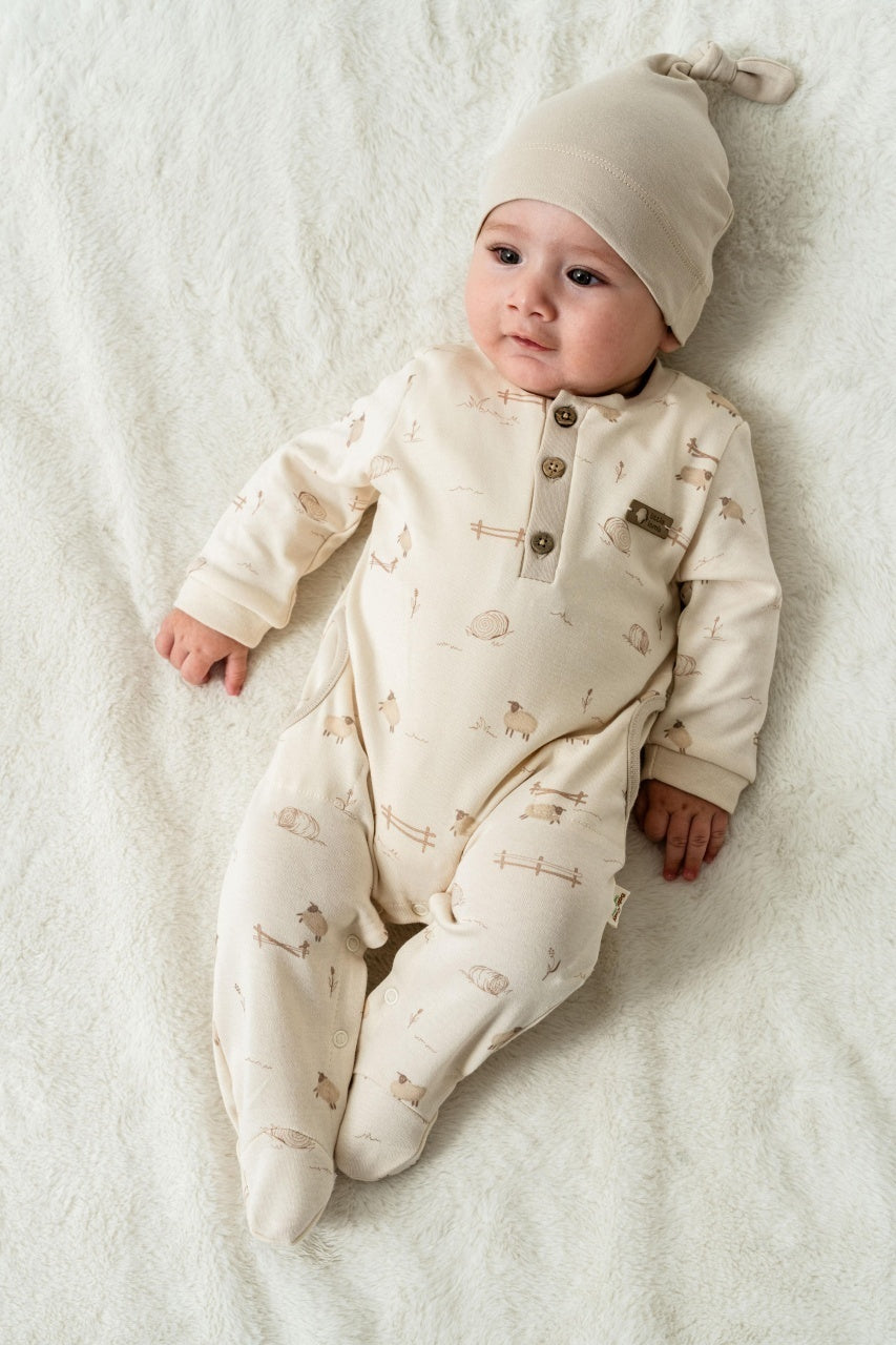 Set salopeta cu caciulita, Lamb, BabyCosy, 100% bumbac organic