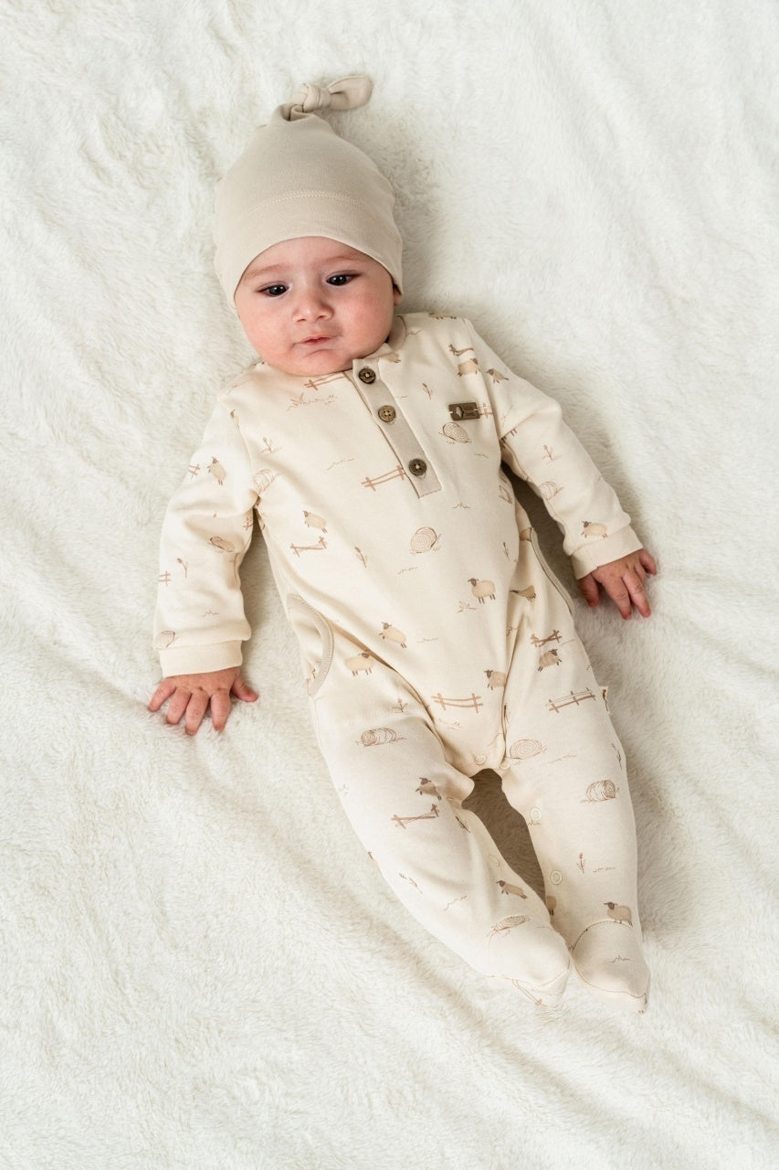 Set salopeta cu caciulita, Lamb, BabyCosy, 100% bumbac organic