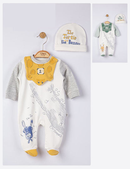 Set salopeta cu caciulita si baveta pentru bebelusi Broscuta, Tongs baby