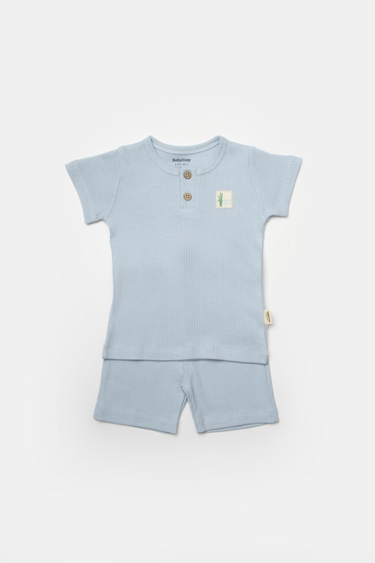 Set tricou cu pantaloni Bamboo, blue, BabyCosy, 50%bumbac+50% bambus - Pantaloni scurti, Tricou