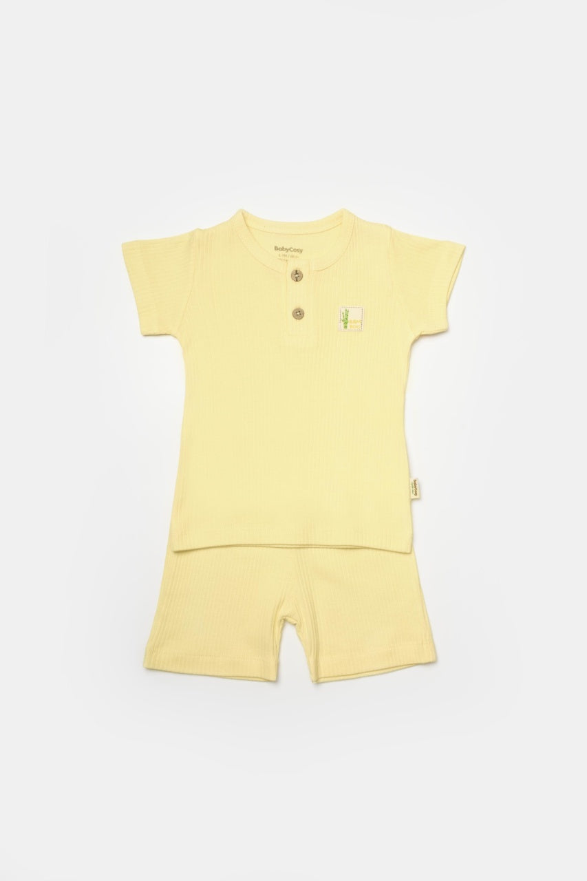 Set tricou cu pantaloni Bamboo, galben, BabyCosy, 50%bumbac+50% bambus