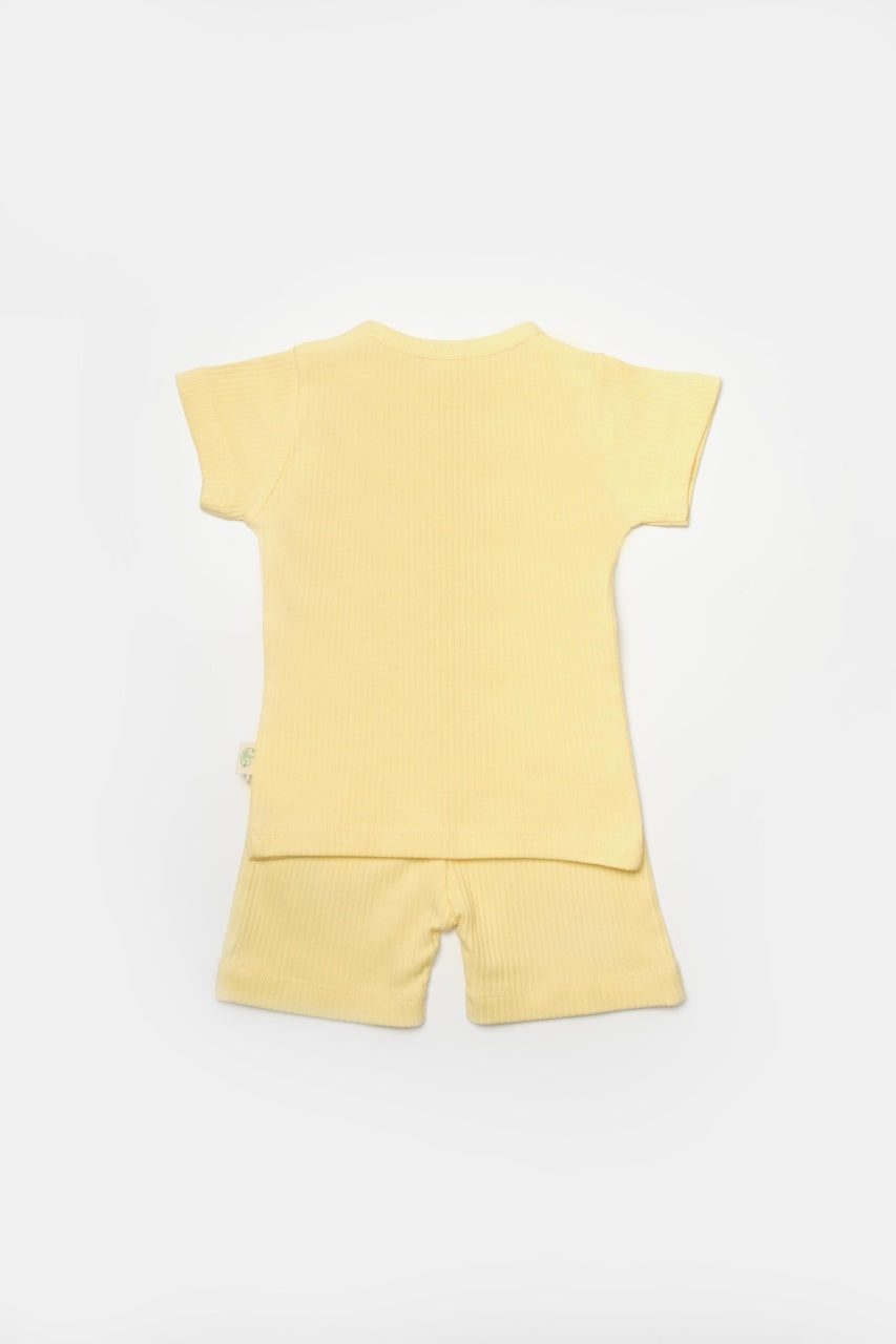 Set tricou cu pantaloni Bamboo, galben, BabyCosy, 50%bumbac+50% bambus