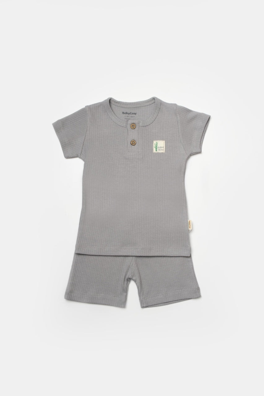 Set tricou cu pantaloni Bamboo, gri, BabyCosy, 50%bumbac+50% bambus