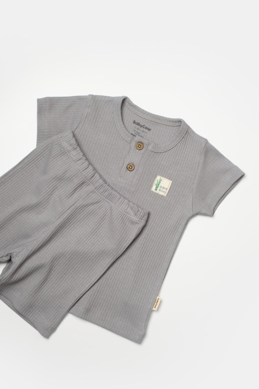 Set tricou cu pantaloni Bamboo, gri, BabyCosy, 50%bumbac+50% bambus